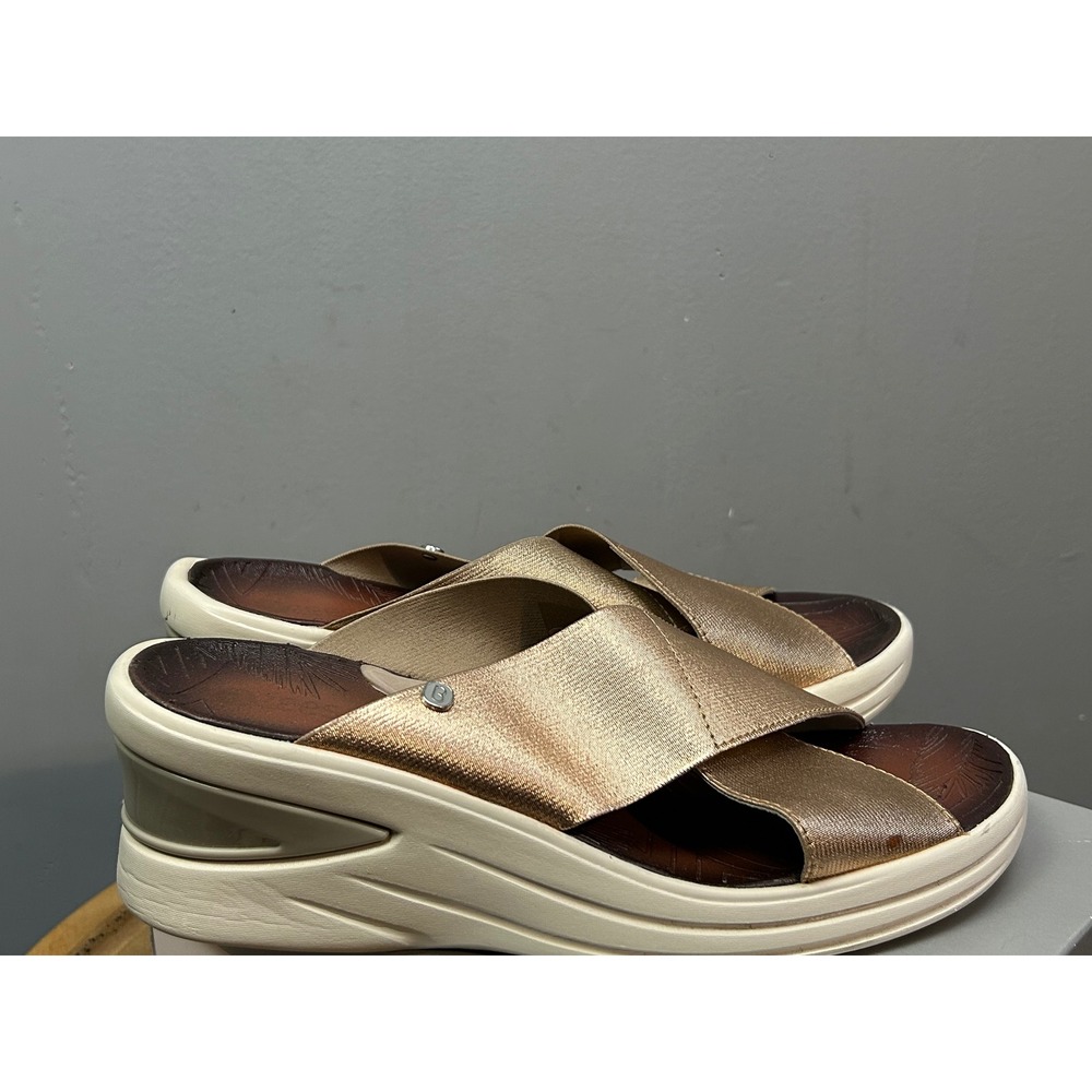 Bzees Slide Sandals‎ Womens 11 Bronze Silver Metal Desire Wedge Metallic